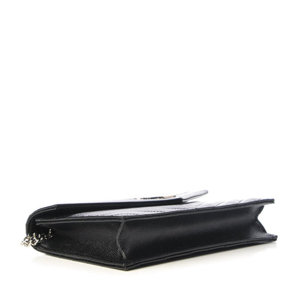 Saint Laurent Grain De Poudre Matelasse Chevron Monogram Envelope Chain Wallet Black 4 of 8