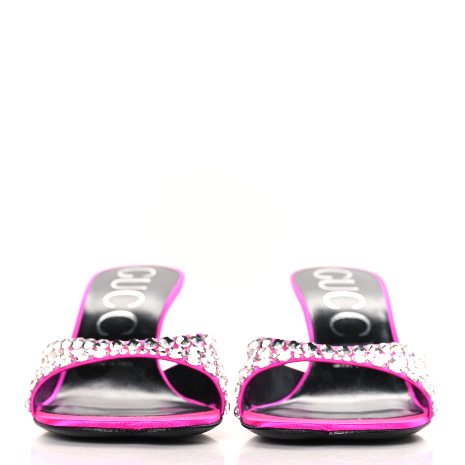 Gucci Satin Crystal 65mm Slide Sandals 37 Fuchsia 2 of 9