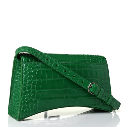 Balenciaga Shiny Calfskin Crocodile Embossed Small Hourglass Sling Shoulder Bag Leaf Green 2 of 4