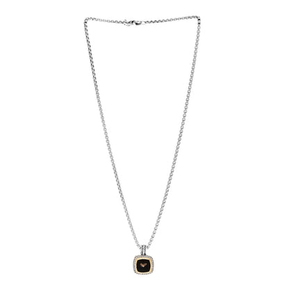 David Yurman Sterling Silver Diamond 18K Yellow Gold Smoky Quartz 11mm Albion Pendant Necklace 3 of 5