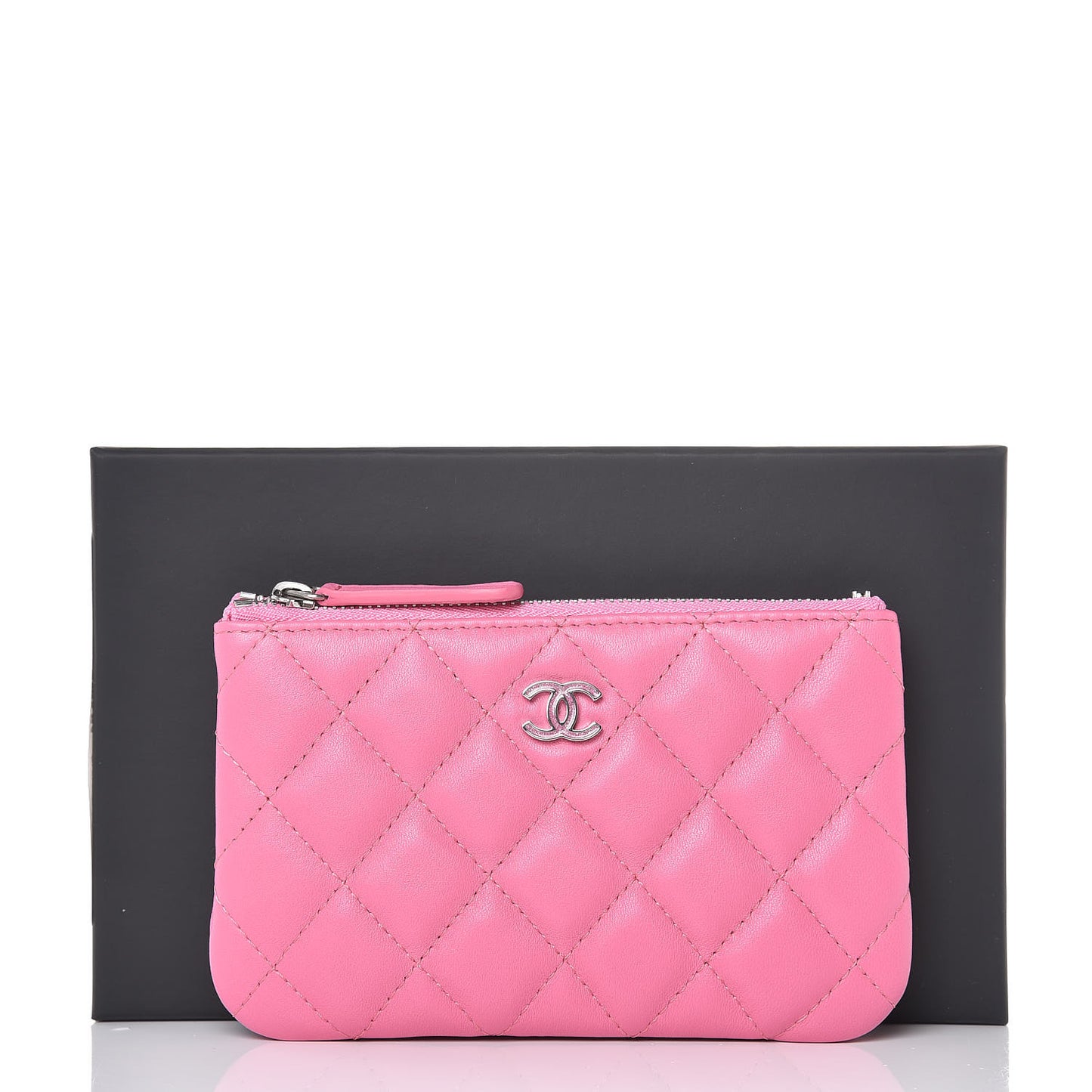Lambskin Quilted Small Cosmetic Case Pink