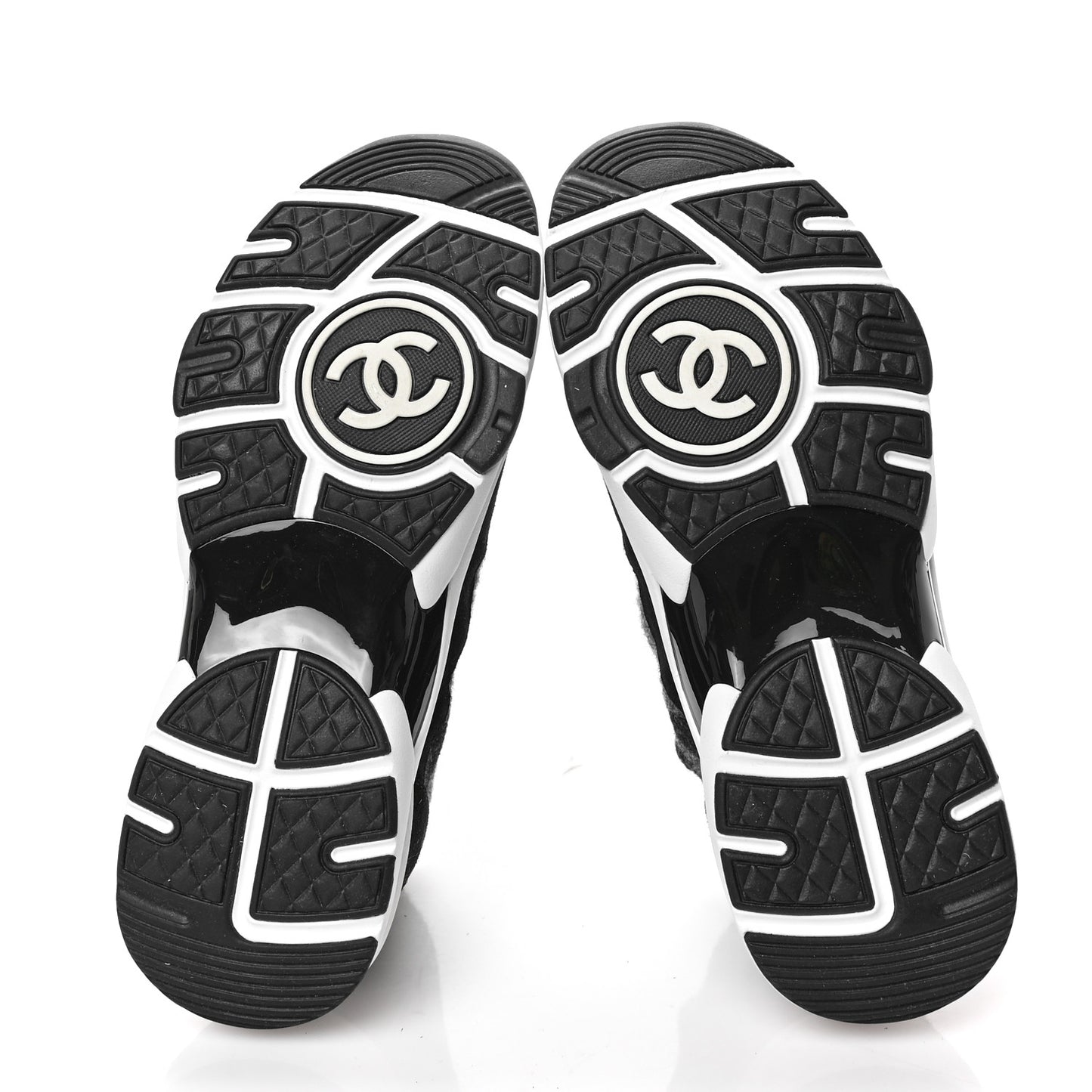 Knit Fabric Suede Calfskin Womens CC Sneakers 39.5 Grey Black