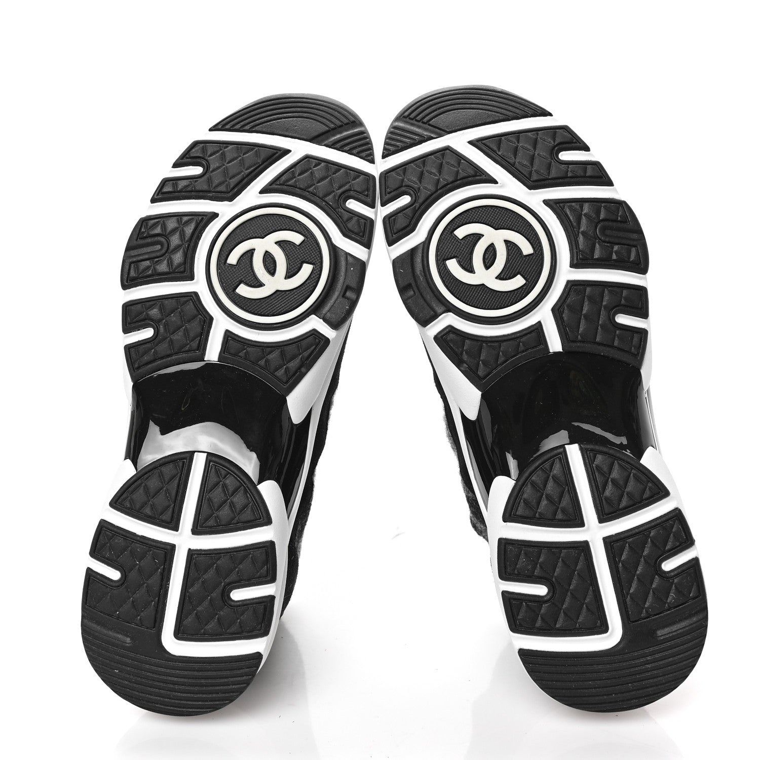 Chanel Knit Fabric Suede Calfskin Womens CC Sneakers 39.5 Grey Black 5 of 7