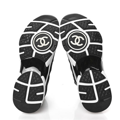 Chanel Knit Fabric Suede Calfskin Womens CC Sneakers 39.5 Grey Black 5 of 7