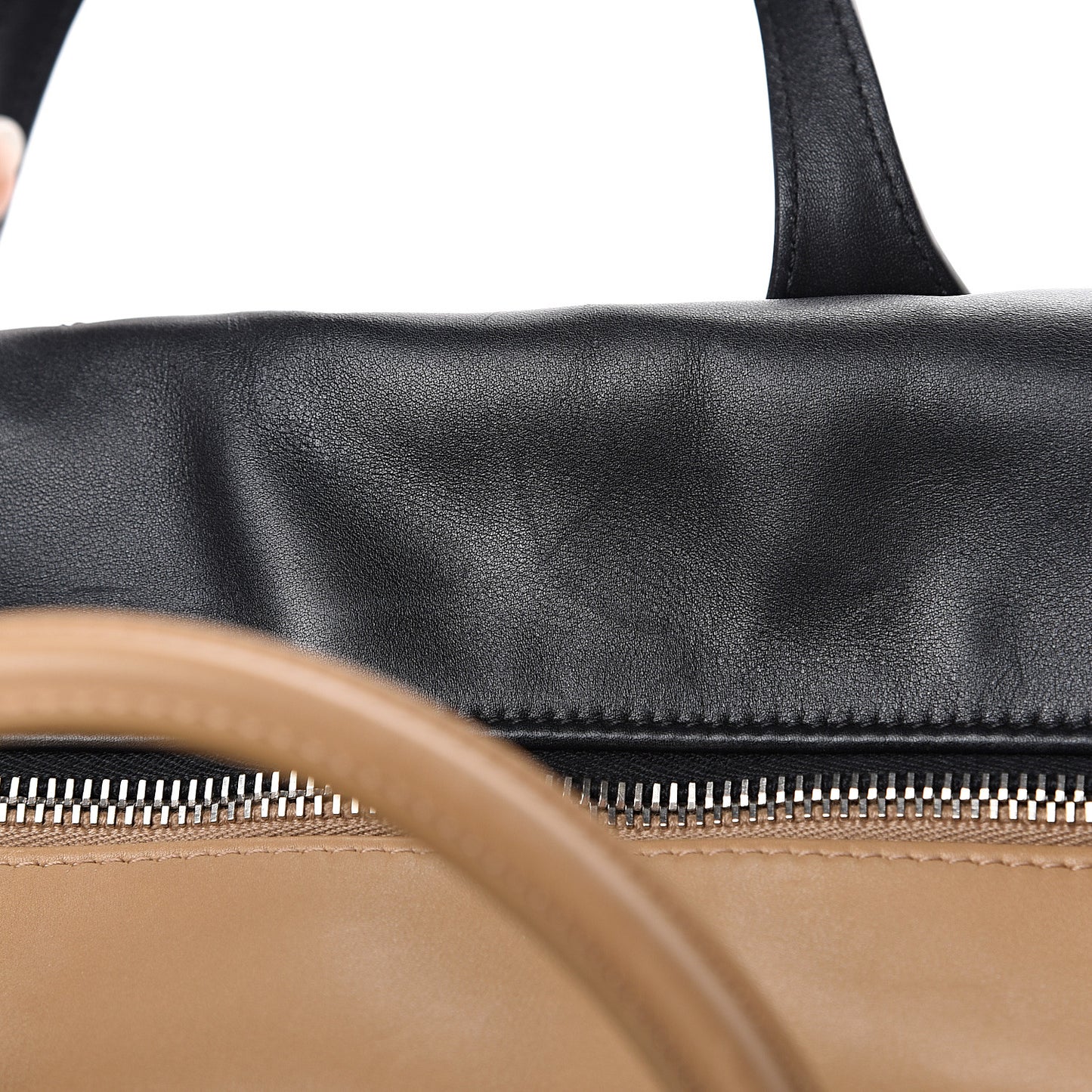 Calfskin Quilted Feather Weight Bowling Bag Black Beige