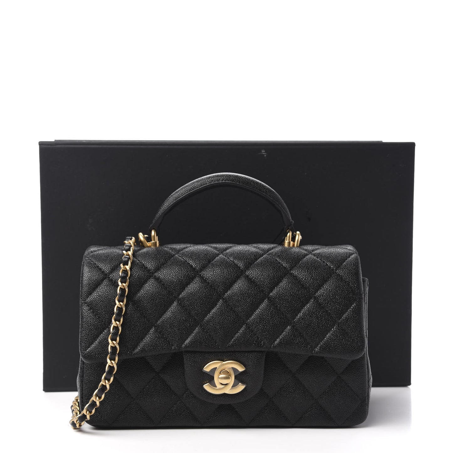 Caviar Quilted Mini Top Handle Rectangular Flap Black