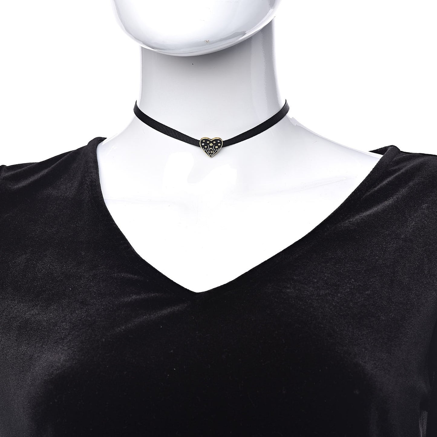 Grosgrain Ribbon Heart Choker Necklace Black