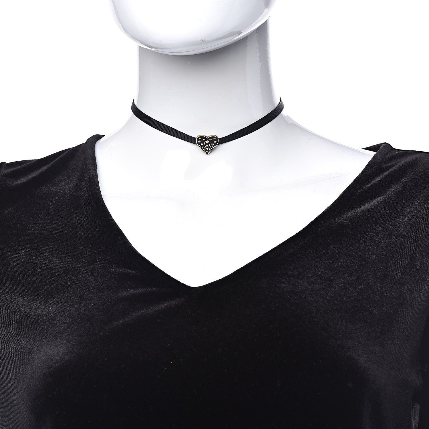 Christian Dior Grosgrain Ribbon Heart Choker Necklace Black 2 of 3
