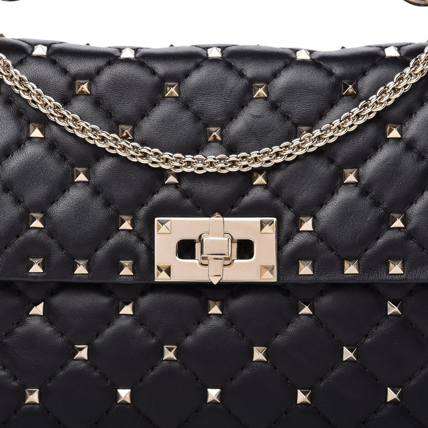 Lambskin Medium Rockstud Spike Shoulder Bag Black