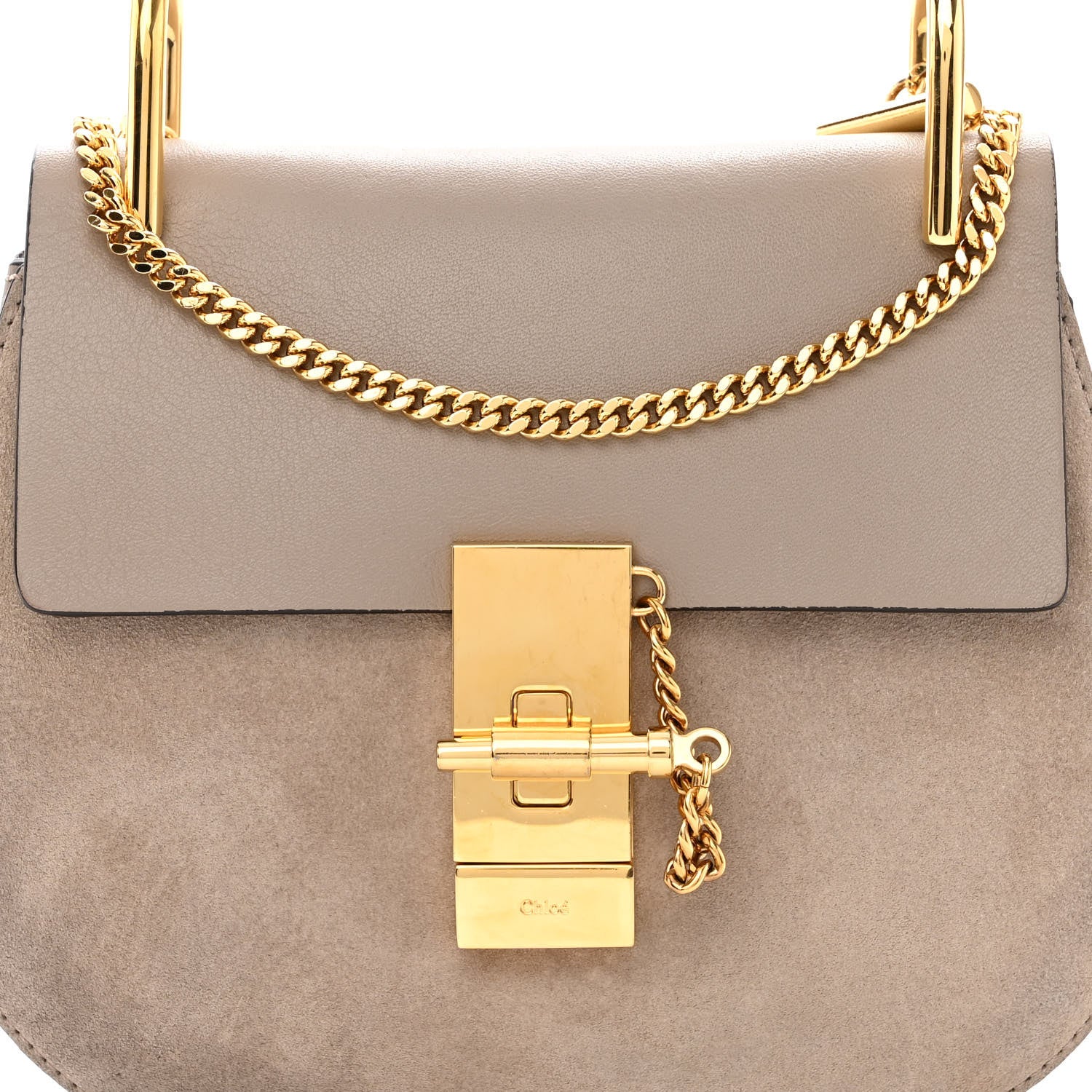 Chloe Suede Smooth Calfskin Mini Drew Shoulder Bag Motty Grey 7 of 9