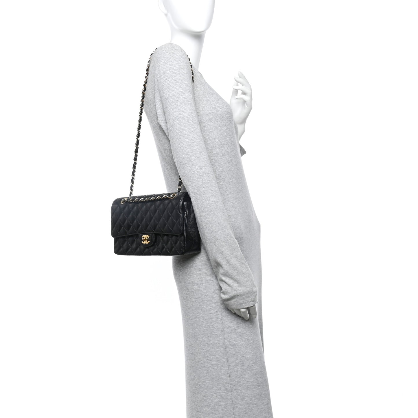 Caviar Quilted Medium Double Flap Black