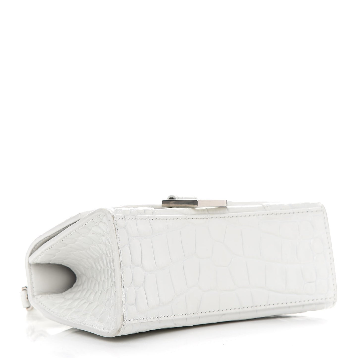 Shiny Calfskin Crocodile Embossed Hourglass Top Handle Bag XS White