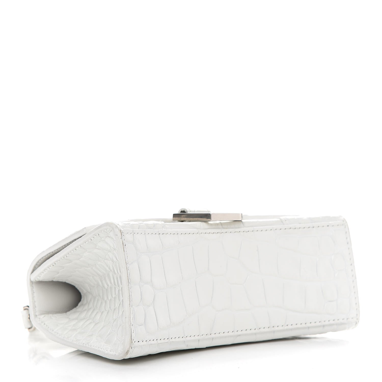 Balenciaga Shiny Calfskin Crocodile Embossed Hourglass Top Handle Bag XS White 4 of 10