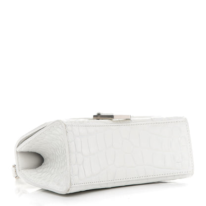 Balenciaga Shiny Calfskin Crocodile Embossed Hourglass Top Handle Bag XS White 4 of 10