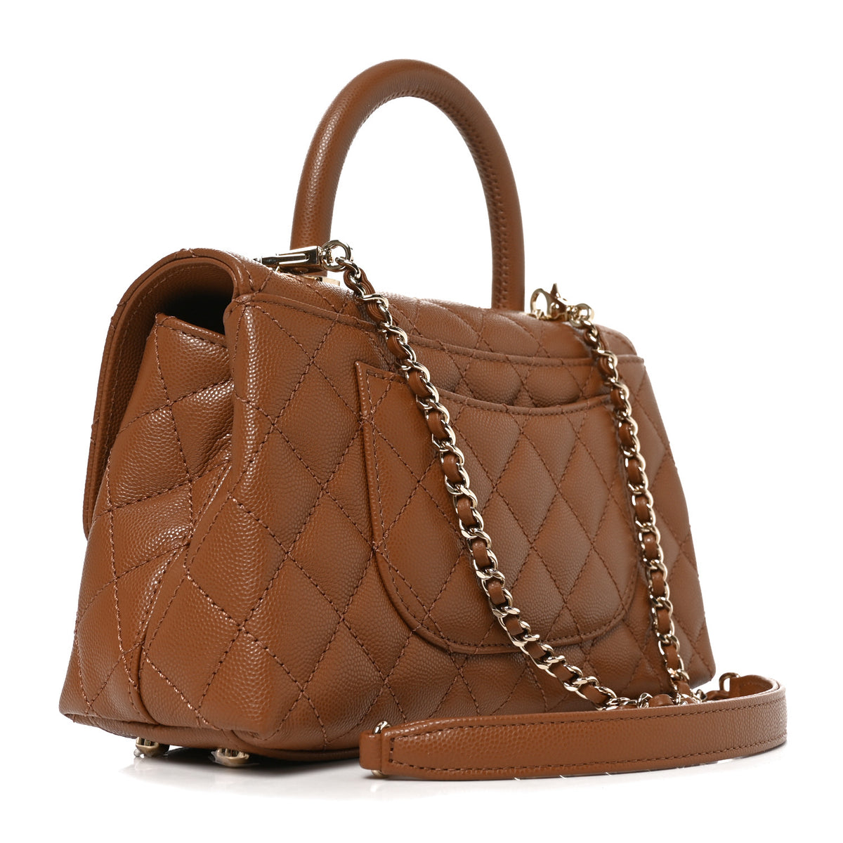 Caviar Quilted Mini Coco Handle Flap Brown