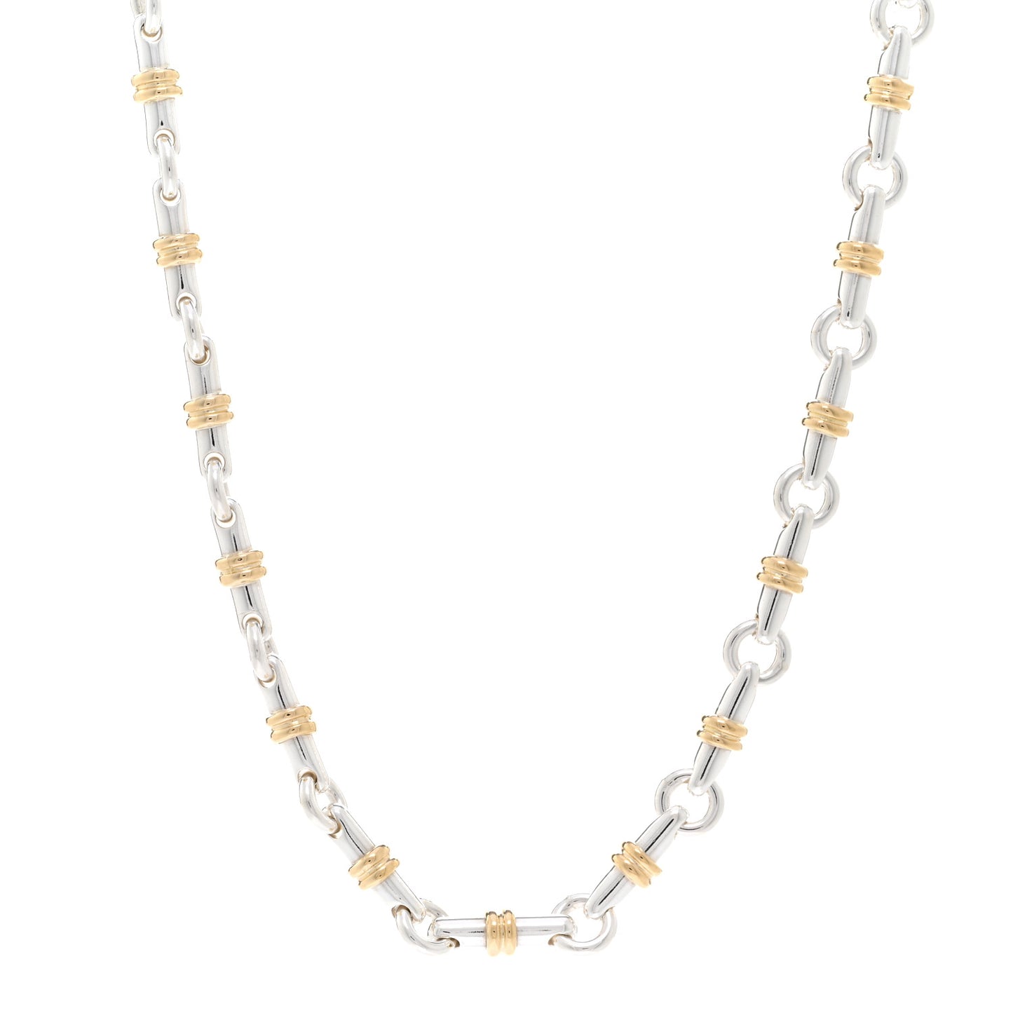 Sterling Silver 18K Yellow Gold Bar Link Necklace