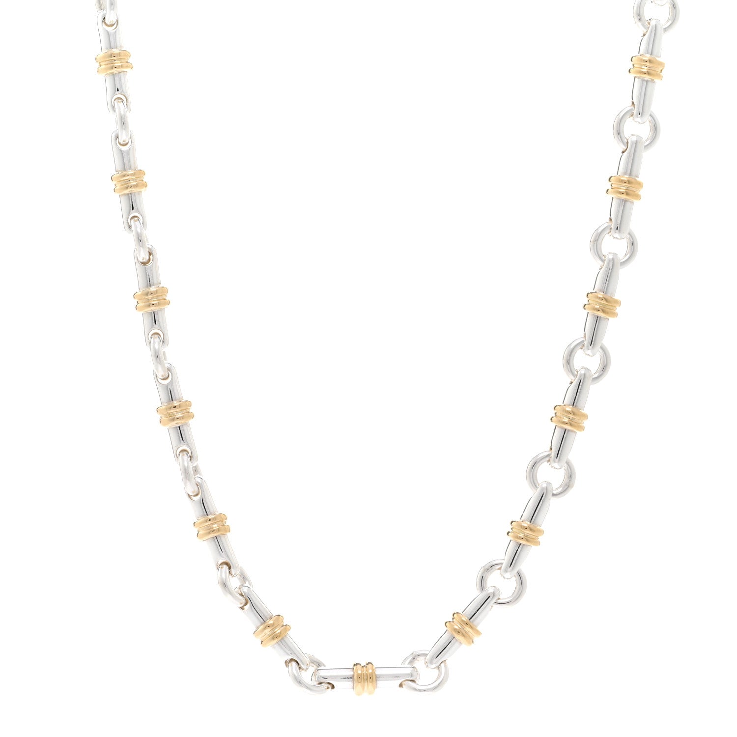 Tiffany Sterling Silver 18K Yellow Gold Bar Link Necklace 1 of 4