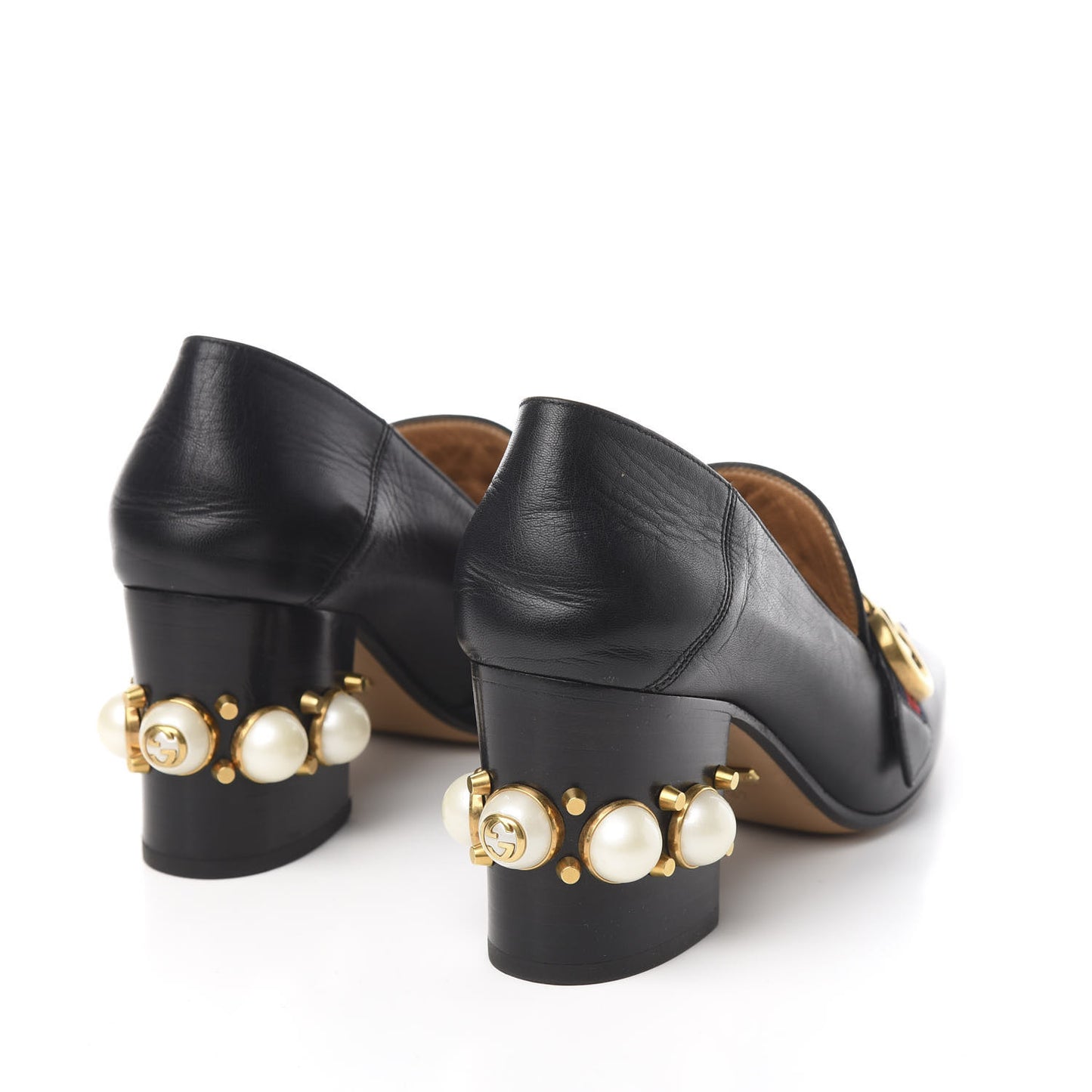 Malaga Kid Web Pearl Embellished Peyton 75mm Loafer Pumps 37 Black