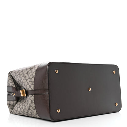 Gucci GG Supreme Monogram Textured Dollar Calfskin Web Savoy Travel Bag Beige Ebony New Acero 4 of 10