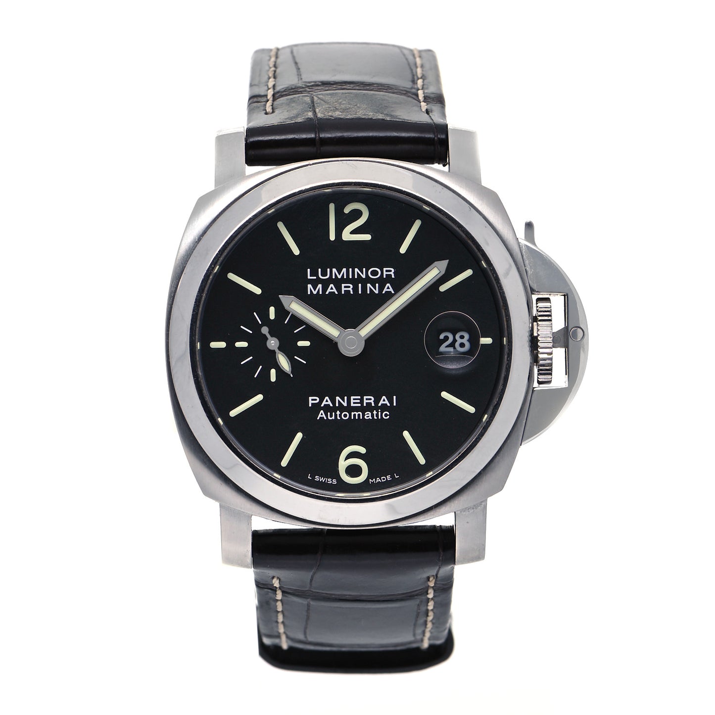 Stainless Steel Alligator 44mm Luminor Marina Automatic Watch Black PAM01104