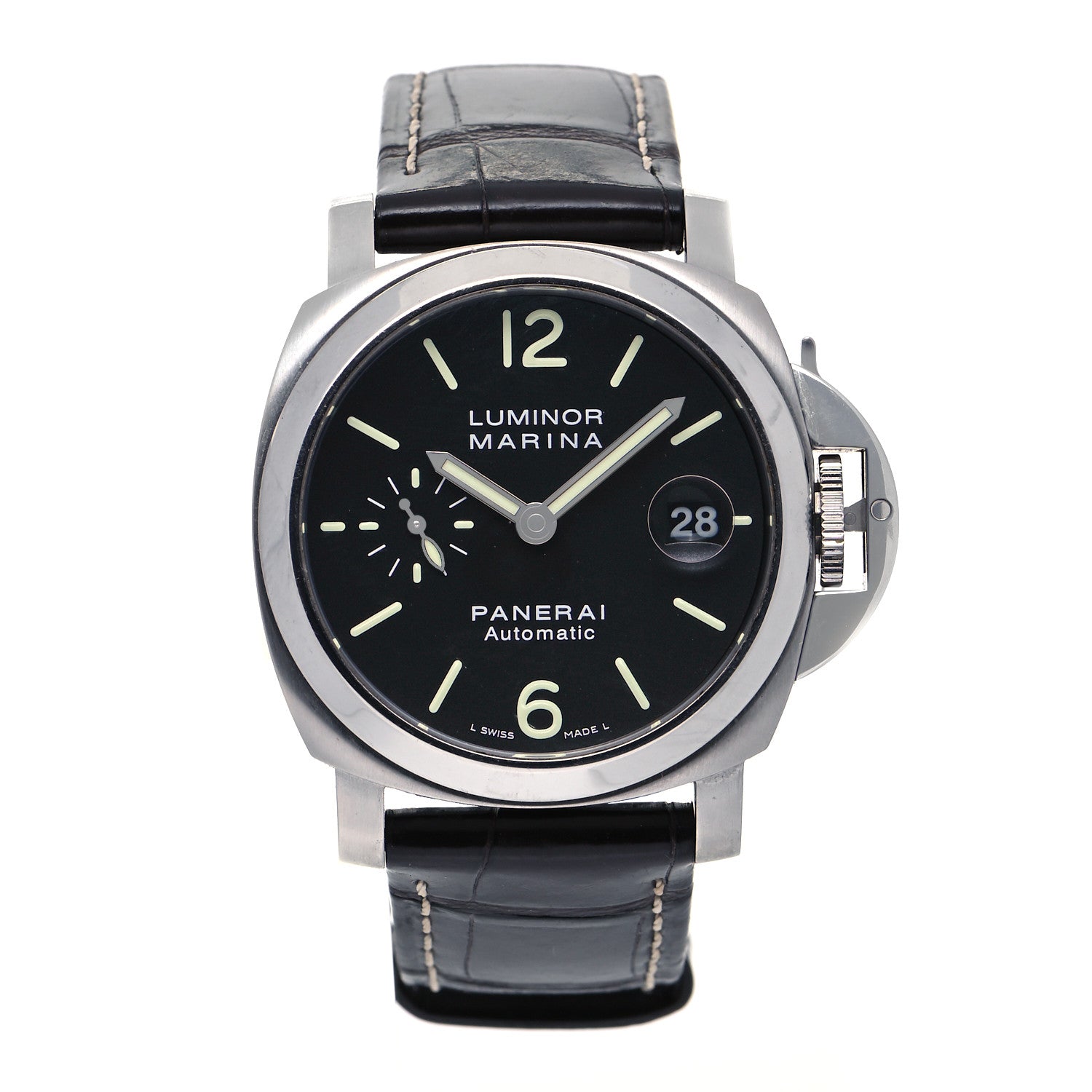 Panerai Stainless Steel Alligator 44mm Luminor Marina Automatic Watch Black PAM01104 1 of 8
