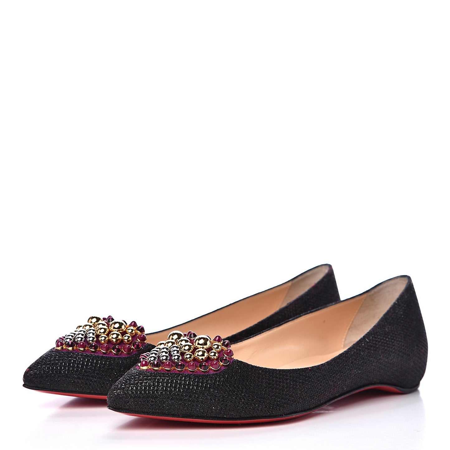 Glitter Tisse Veau Velours Heart Embellished Coramia Point Toe Flats 36 Black