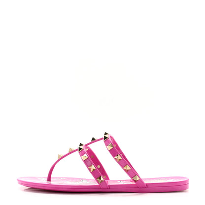 Valentino Garavani PVC Jelly Rockstud Caged Flat Thong Sandals 37 Pink 1 of 7