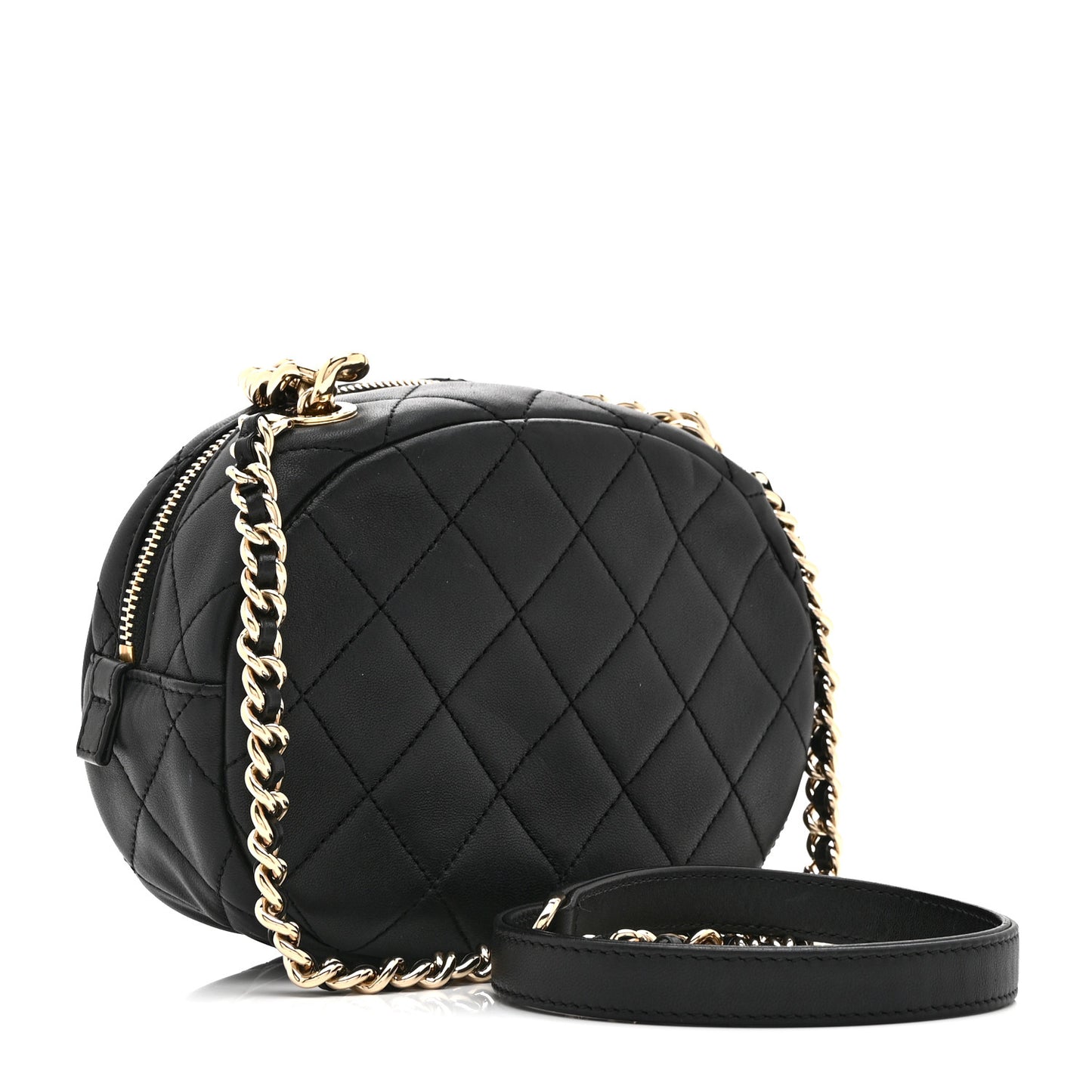 Lambskin Quilted Studded Camera Case Black