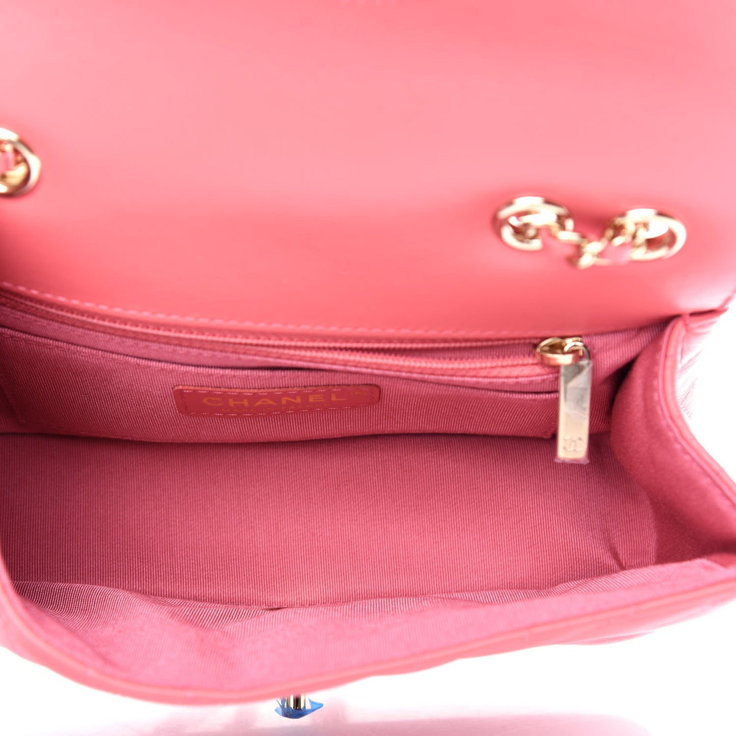 Calfskin Chevron Quilted Mini Statement Flap Pink