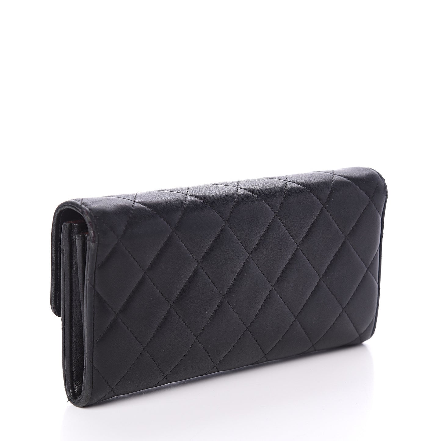 Lambskin Quilted Large Gusset Flap Wallet Black
