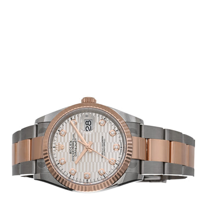 Rolex Stainless Steel 18K Everose Gold Diamond 36mm Oyster Perpetual Datejust Watch Silver Fluted 126231 2 of 5