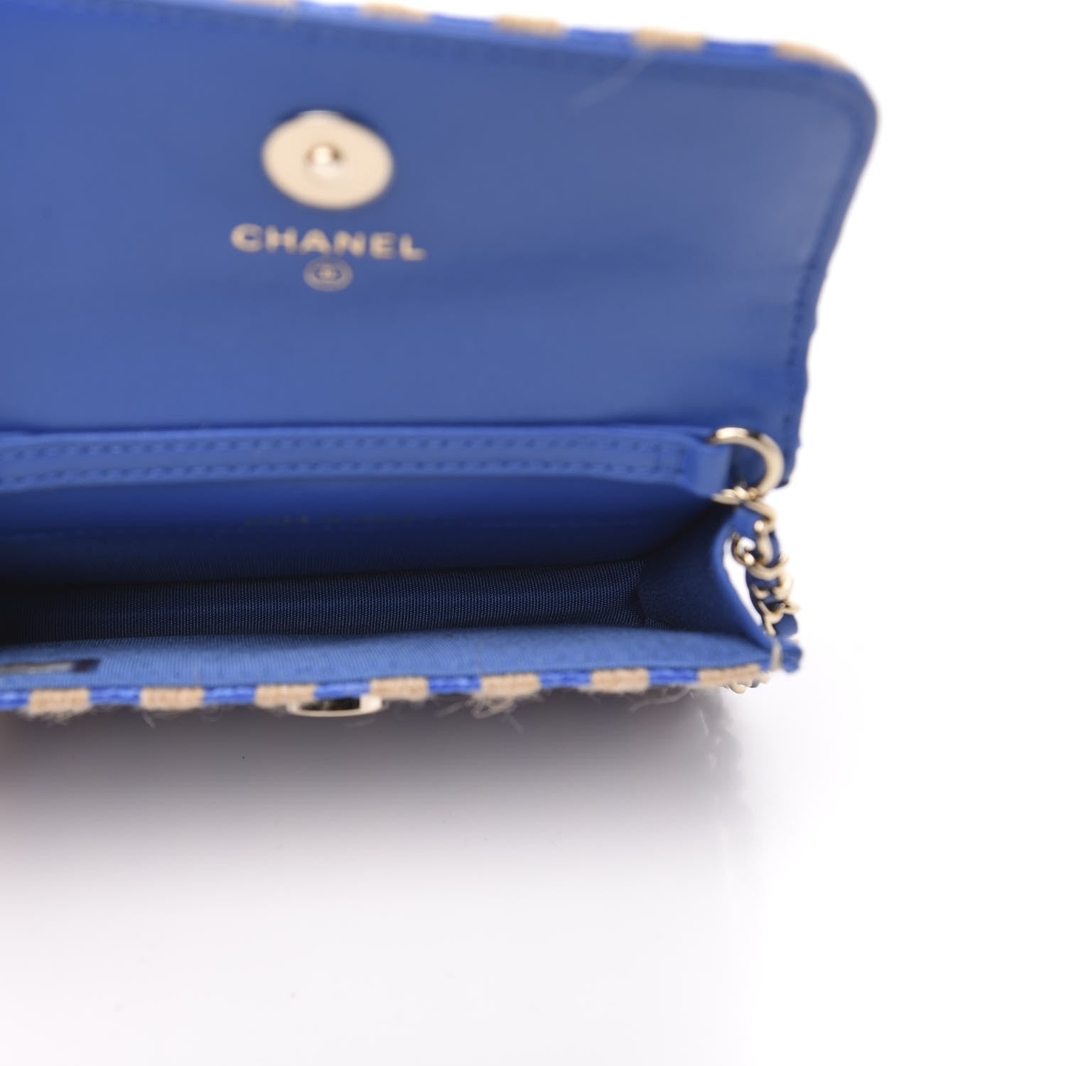Chanel Raffia Jute Striped Belt Bag Blue Beige 5 of 10