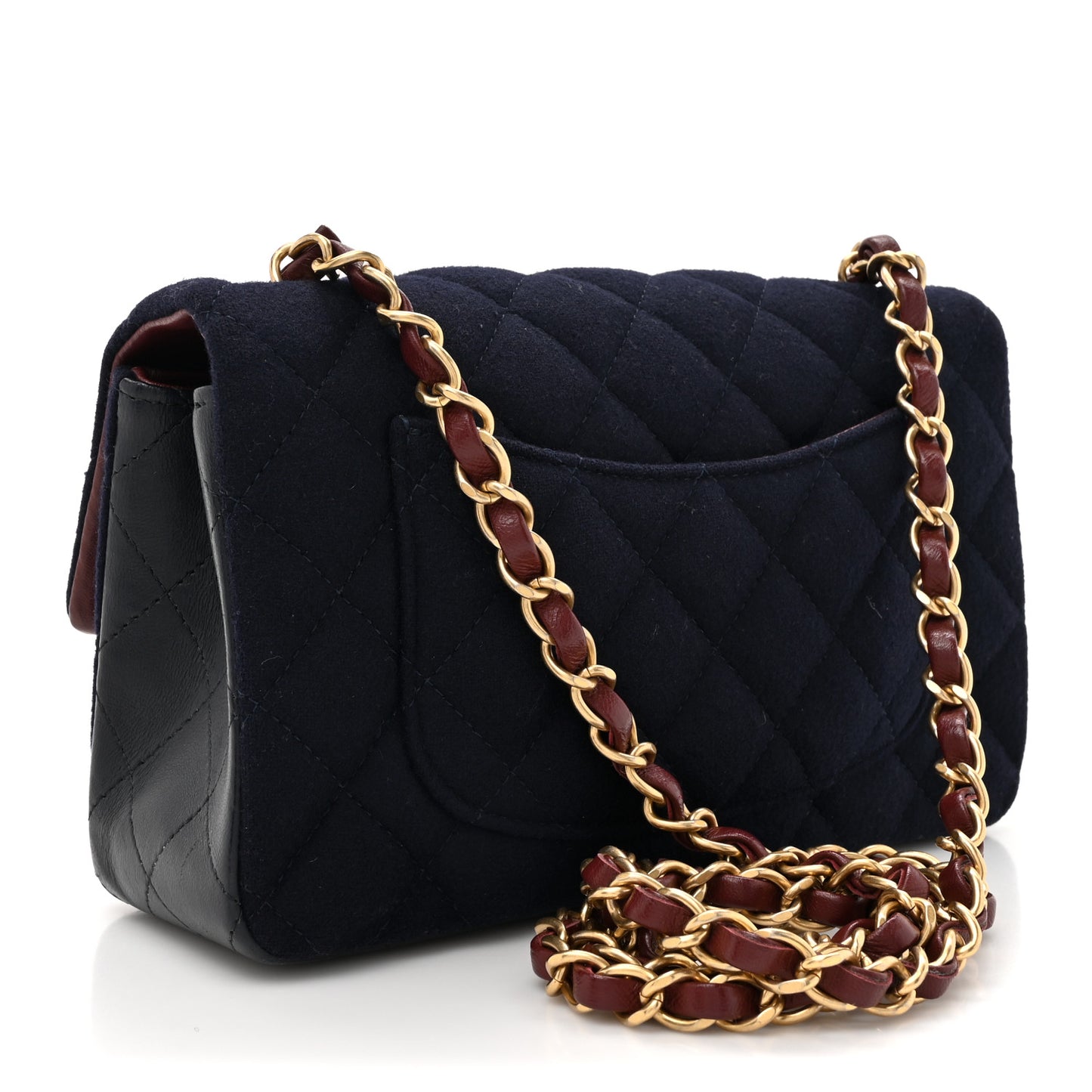Felt Quilted Paris-Hamburg Charms Mini Rectangular Flap Black Dark Navy