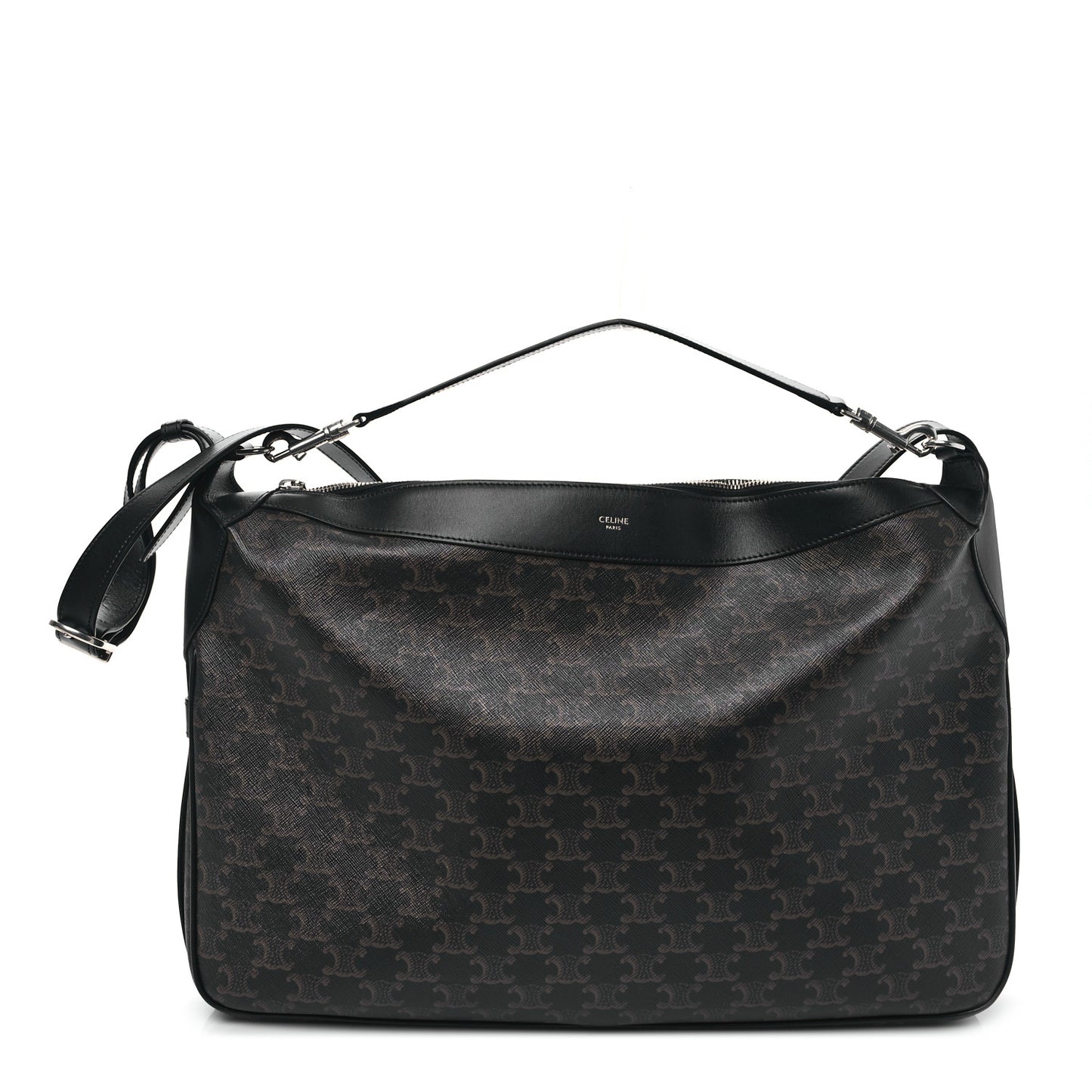 Triomphe Canvas Calfskin Large Romy Shoulder Bag Black
