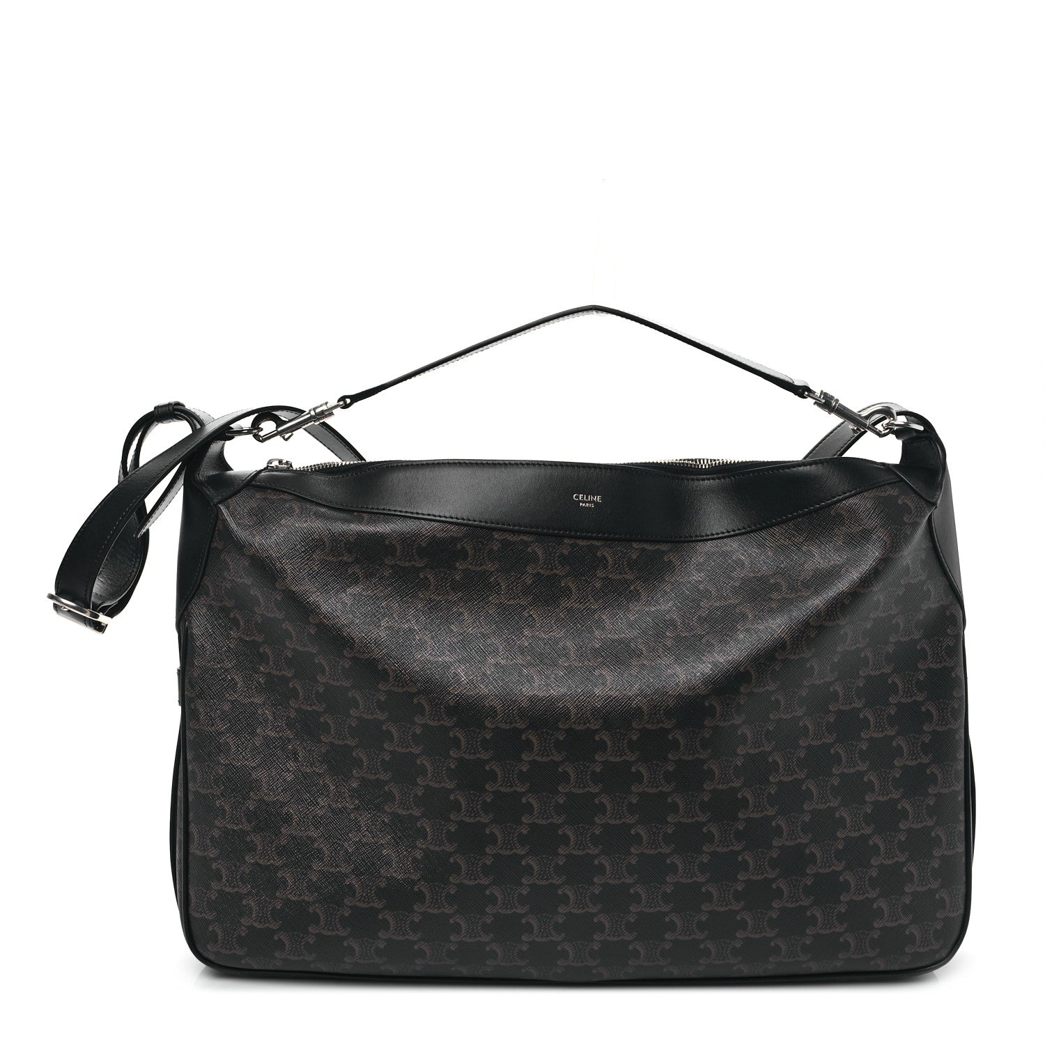 Celine Triomphe Canvas Calfskin Large Romy Shoulder Bag Black 1 of 10