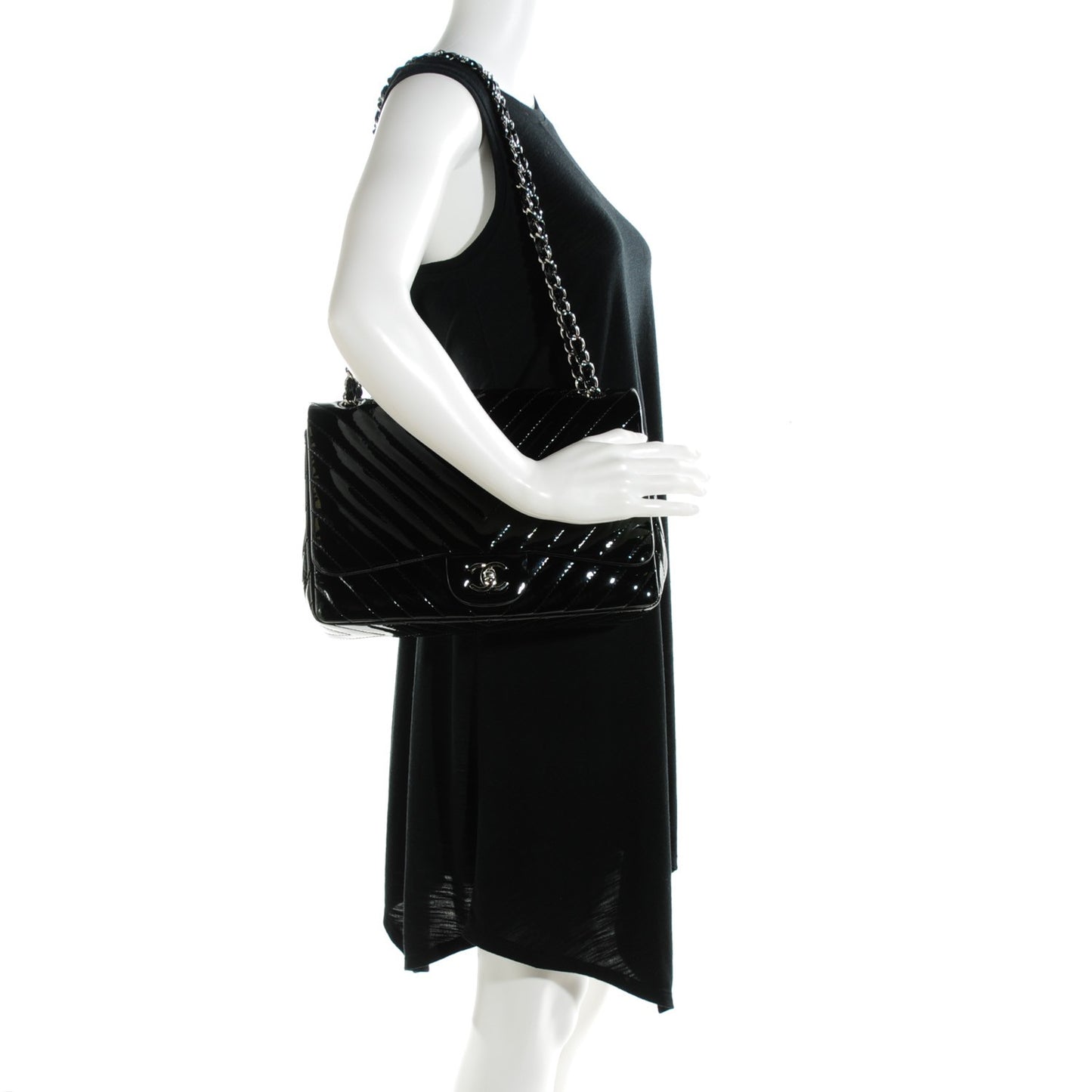 Patent Chevron Quilted Jumbo Single Flap Black