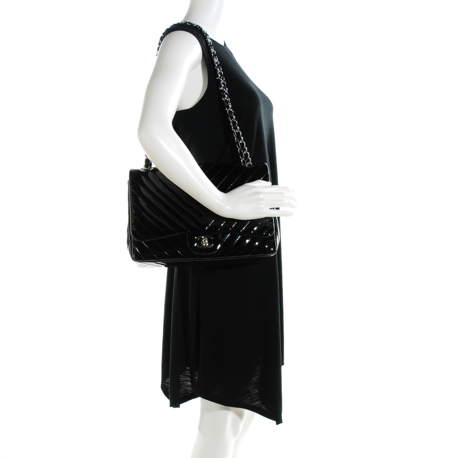 Chanel Patent Chevron Quilted Jumbo Single Flap Black 2 of 8