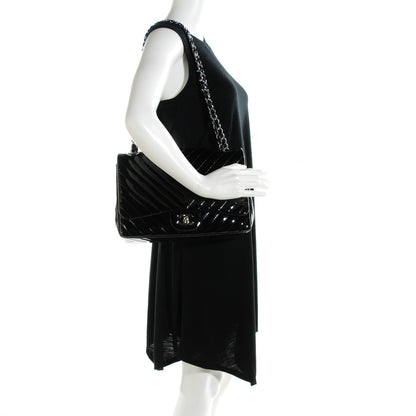 Chanel Patent Chevron Quilted Jumbo Single Flap Black 2 of 8