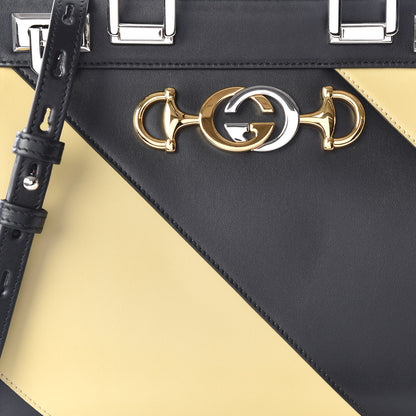 Gucci Smooth Calfskin Diagonal Striped Small Zumi Top Handle Bag Black Beige 9 of 9