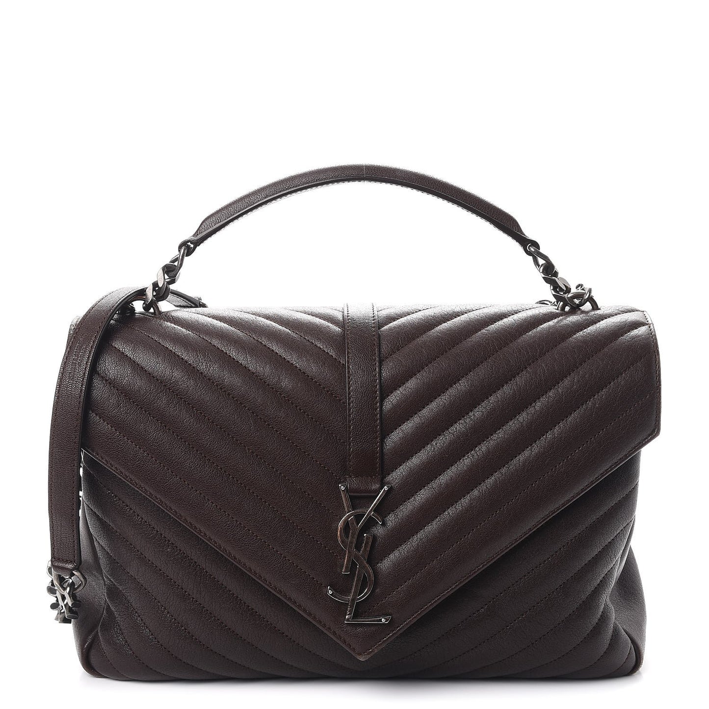 Sheepskin Matelasse Chevron Monogram Large College Satchel Black Tulip
