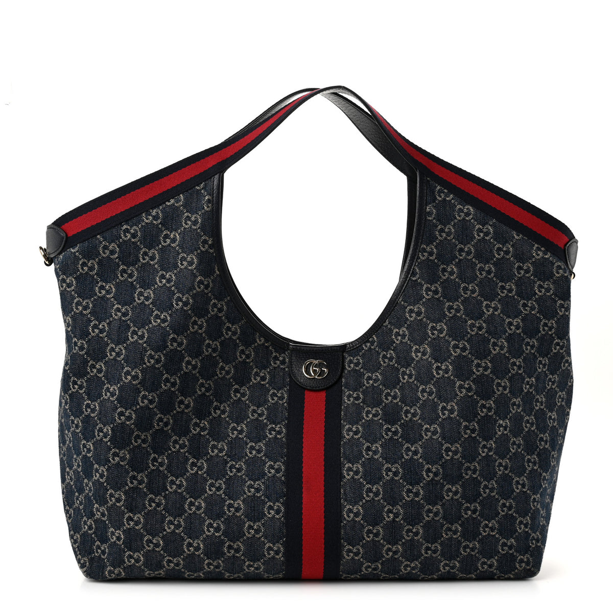 Denim GG Monogram Web Large Giglio Tote Blue