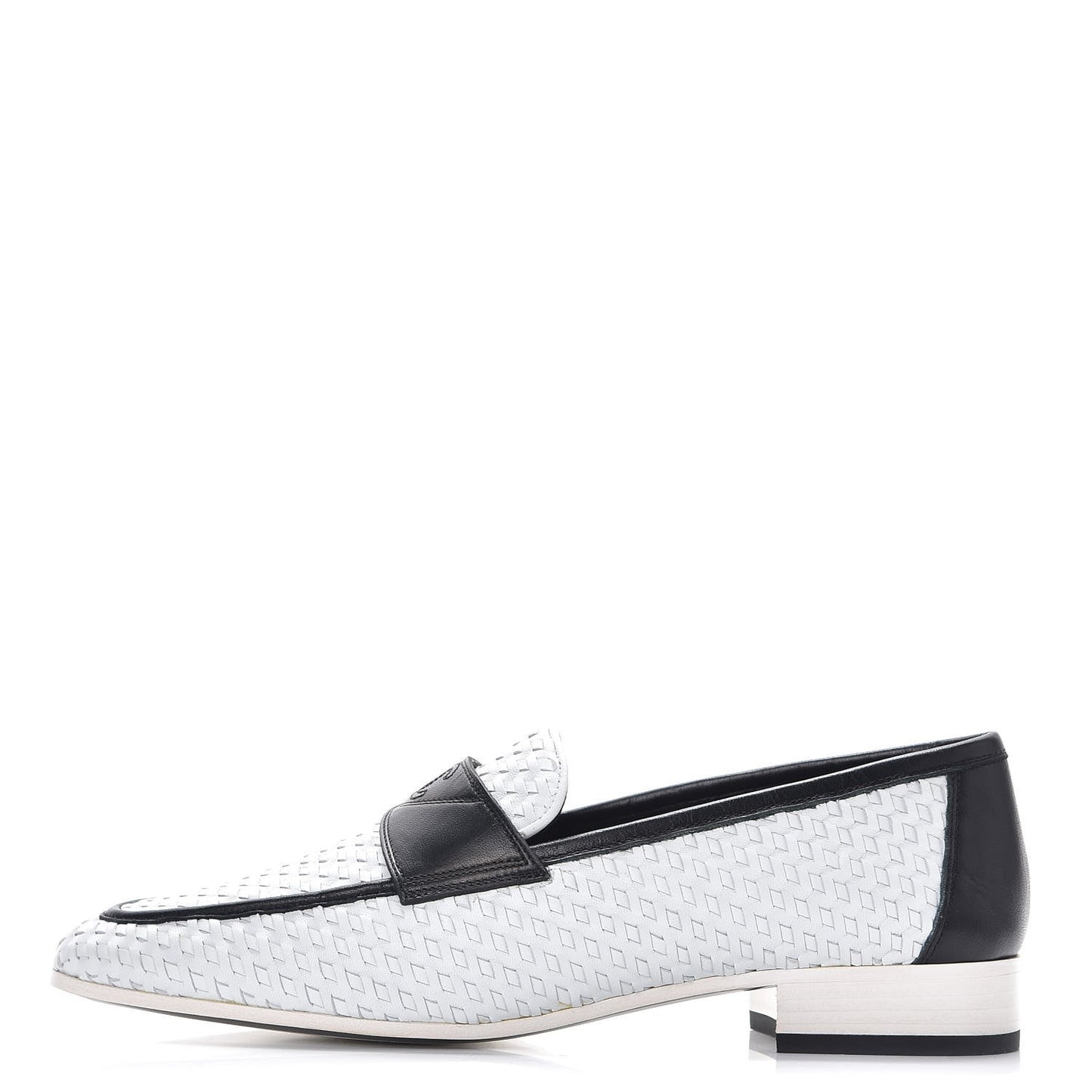 Lambskin Calfskin Braided Mocassin Loafers 39 Black White