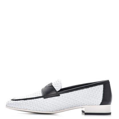 Chanel Lambskin Calfskin Braided Mocassin Loafers 39 Black White 1 of 7