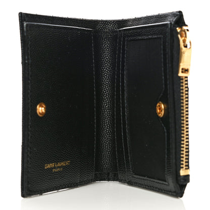 Saint Laurent Grain De Poudre Matelasse Chevron Monogram Zipped Card Case Black 5 of 10