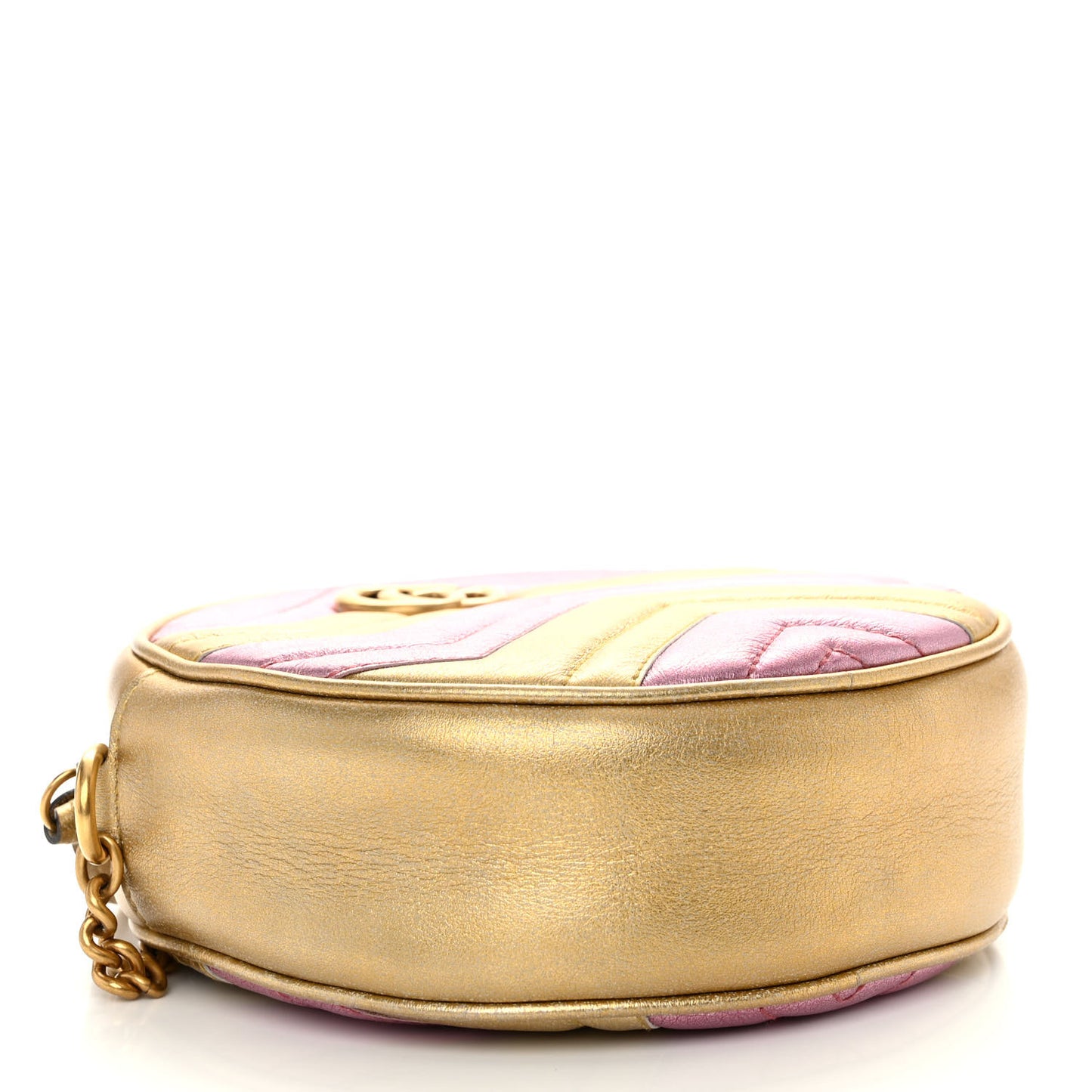 Metallic Nappa Matelasse Heart Mini GG Marmont Round Shoulder Bag Oro Vecchio Rosa