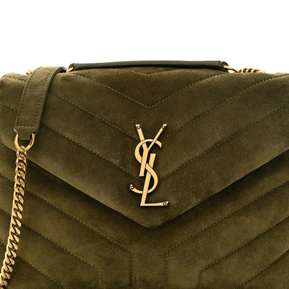 Saint Laurent Suede Calfskin Y Quilted Monogram Small Loulou Chain Satchel Loden Green 8 of 13