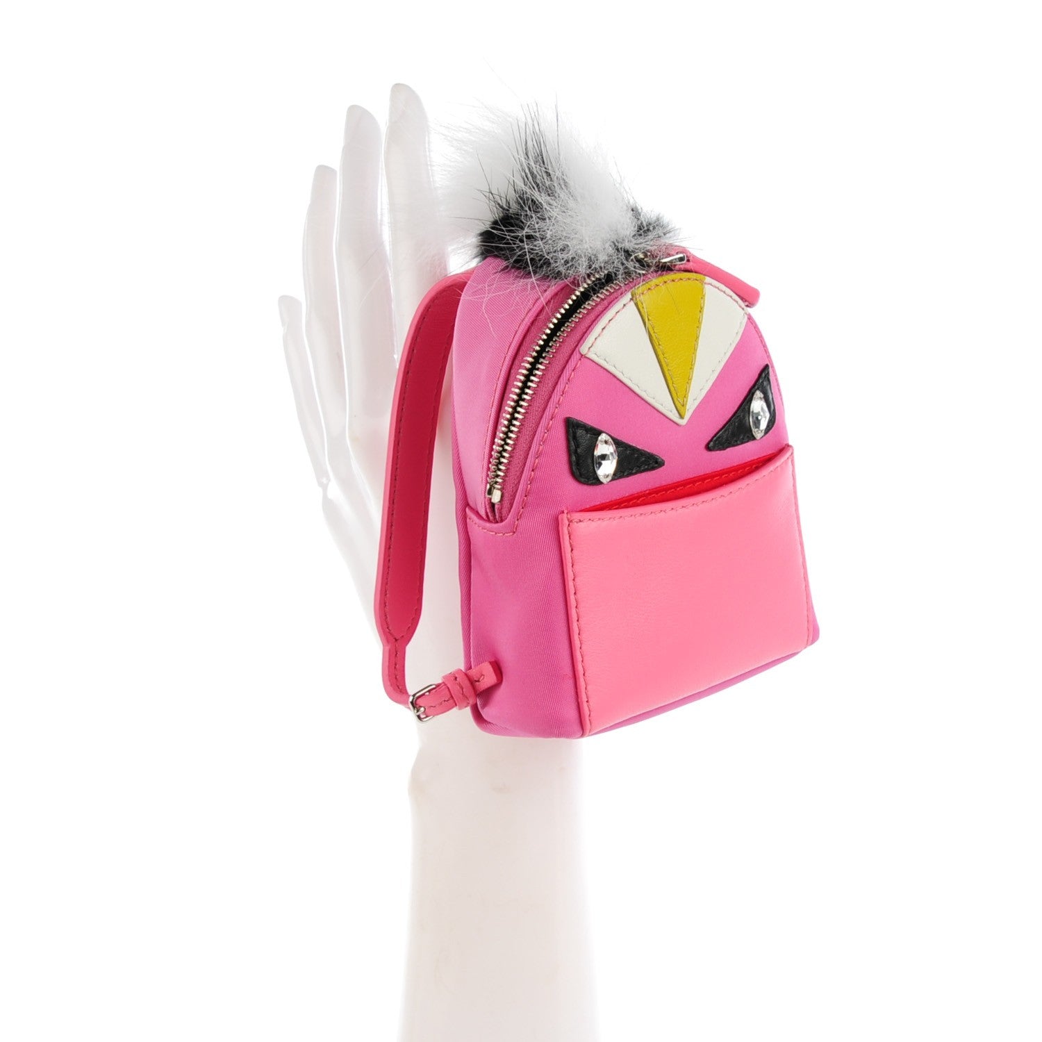 Fendi Nylon Shiny Nappa Nutria Fox Fur Monster Eyes Mini Backpack Charm Lollypop Rosa Fluo Multicolor 2 of 8