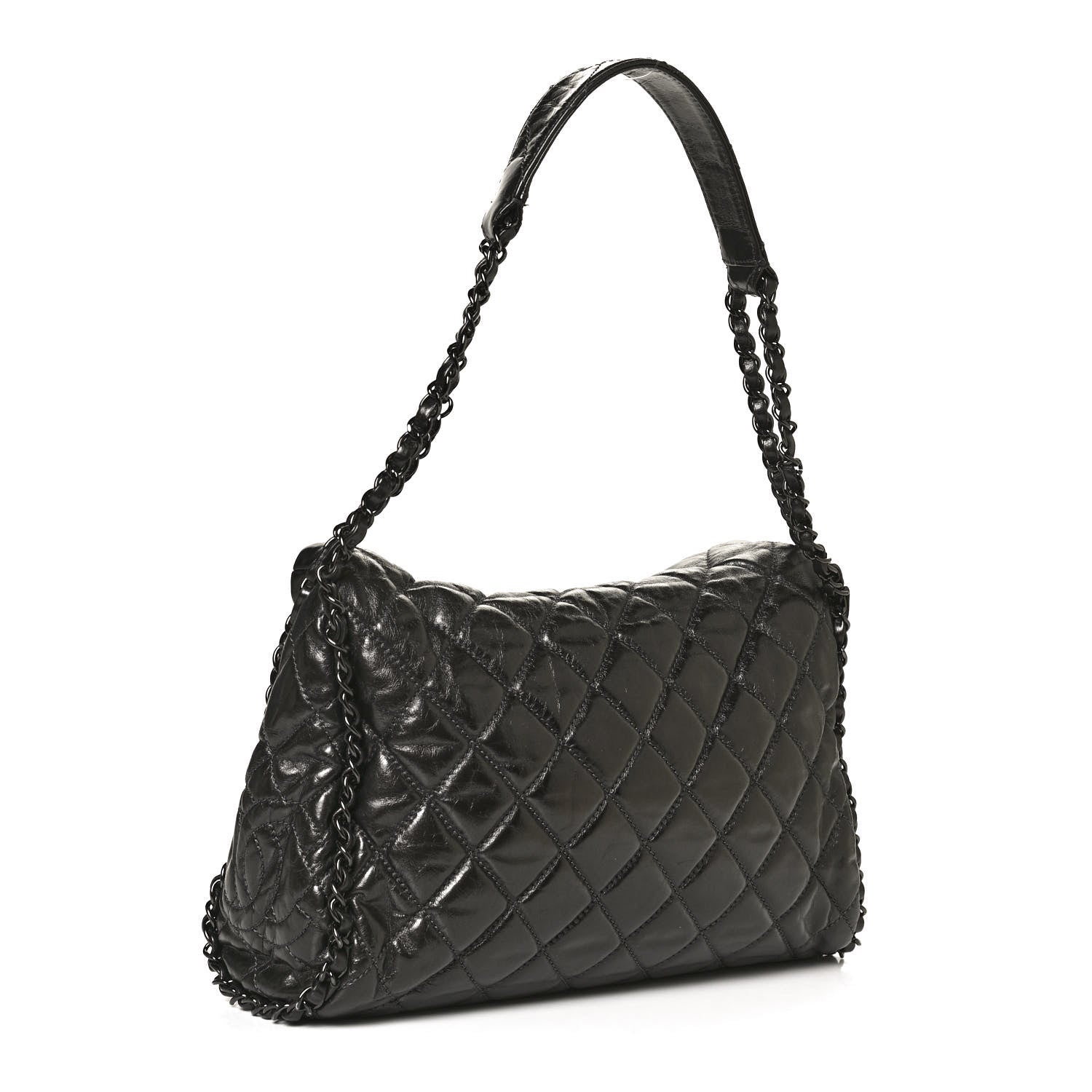 Chanel Metallic Calfskin Quilted Medium Chain Me Hobo Dark Grey 3 of 11