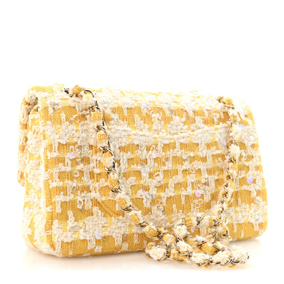 Chanel Tweed Beaded Medium Double Flap  Yellow White 3 of 11
