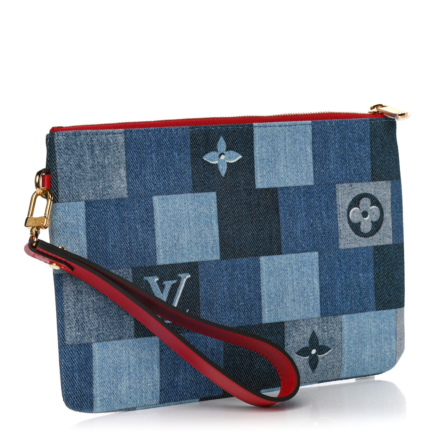 Louis Vuitton Denim Monogram Patchwork City Pouch Blue Rouge 3 of 9